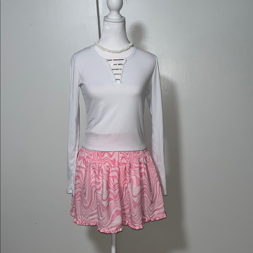 Pink Pleated Skater Mini Skirt